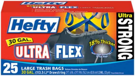 Hefty Ultra Strong Ultra Large Drawstring Trash Bags, Black, 25-Ct., 30-Gal.