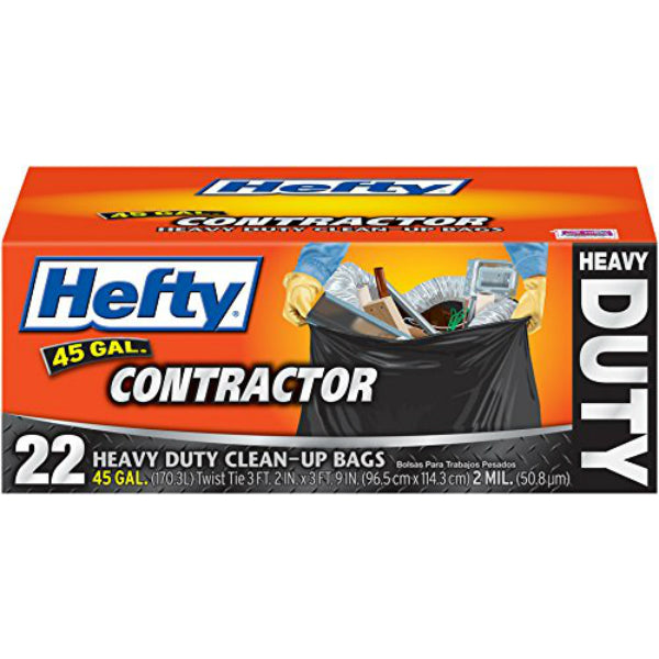 Hefty Contractor Trash Bags, Heavy Duty, Gray, 22-Ct - 45 gal