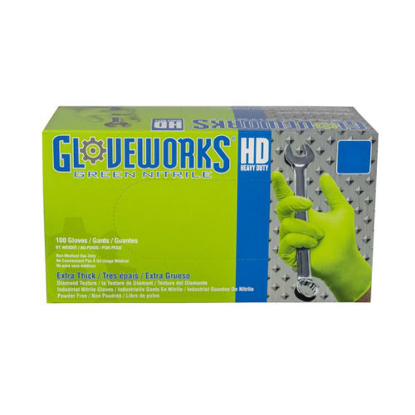 Gloveworks Powder Free Textured Latex Gloves, Large