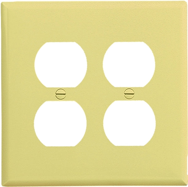 Eaton PJ82V Outlet Wallplate, 6 in L, 5-1/4 in W, 2-Gang, Polycarbonate, Ivory, High-Gloss, Screw