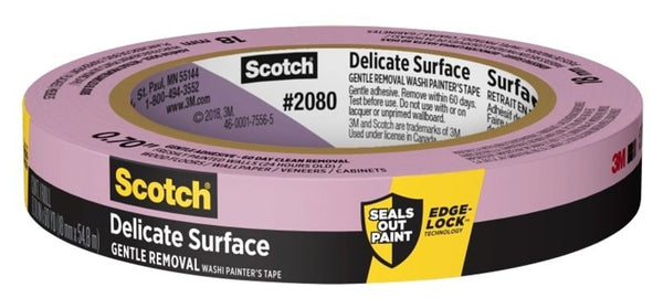 Scotch 2080-18EC Masking Painter's Tape, 60 yd L, 0.7 in W, Pink