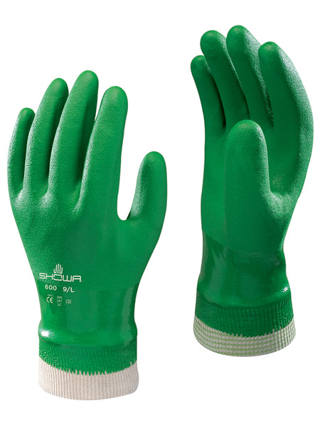 Showa 600M-08.RT PVC Coated Knit Wrist Glove, Green, Medium