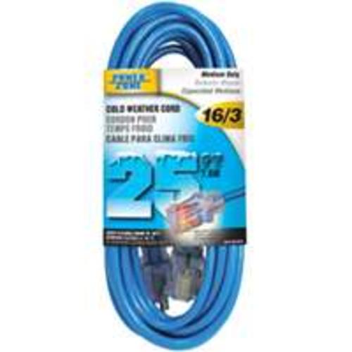 Power Zone ORCW511625 Cord 25&#039; 16/3 Glacier, 13 Amp, 125 Volt