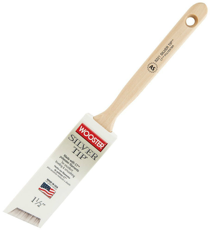 Wooster® 5221-1-1/2 Silver Tip® Angle Sash Paint Brush, 1-1/2", White & Silver