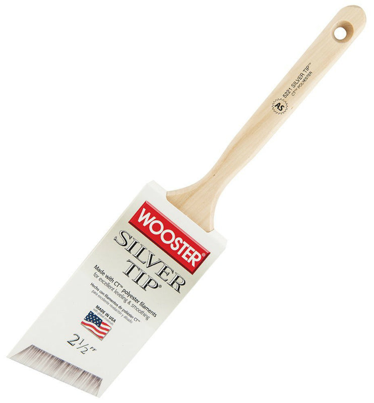 Wooster® 5221-2-1/2 Silver Tip® Angle Sash Paint Brush, 2-1/2", White & Silver