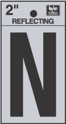 Hy-Ko RV-25/N Reflective Adhesive Vinyl Letter N Sign, 2", Black/Silver