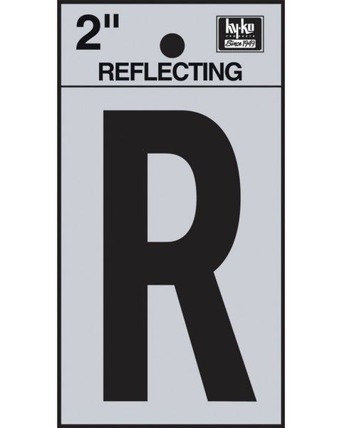 Hy-Ko RV-25/R Reflective Adhesive Vinyl Letter R Sign, 2", Black/Silver