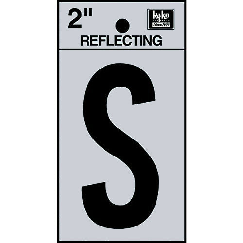 Hy-Ko RV-25/S Reflective Adhesive Vinyl Letter S Sign, 2", Black/Silver