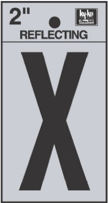 Hy-Ko RV-25/X Reflective Adhesive Vinyl Letter X Sign, 2", Black/Silver