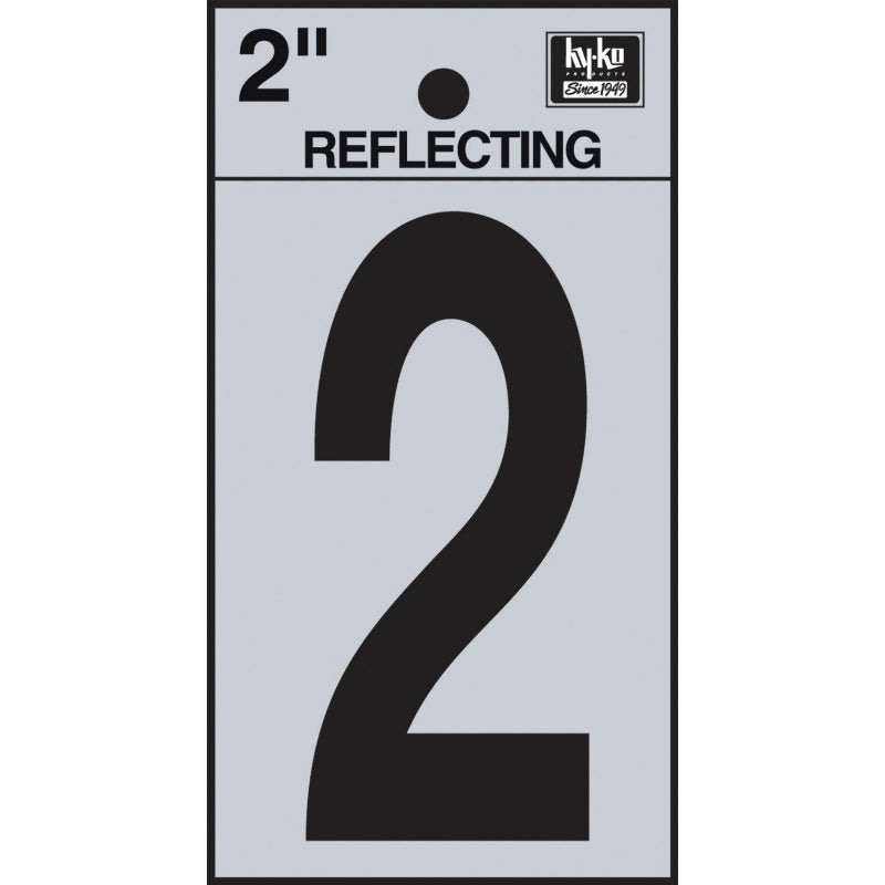 Hy-Ko RV-25/2 Reflective Adhesive Vinyl Number 2 Sign, 2", Black/Silver