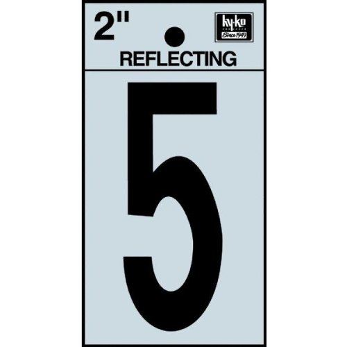 Hy-Ko RV-25/5 Reflective Adhesive Vinyl Number 5 Sign, 2", Black/Silver