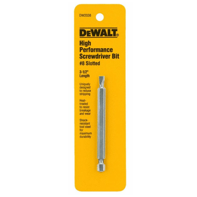 DeWalt® DW2038 High Performance Slotted Power Screwdriver Bit, #8, 3-1/2"