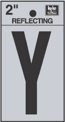 Hy-Ko RV-25/Y Reflective Adhesive Vinyl Letter Y Sign, 2", Black/Silver