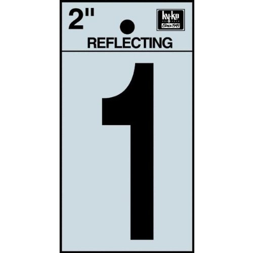 Hy-Ko RV-25/1 Reflective Adhesive Vinyl Number 1 Sign, 2", Black/Silver