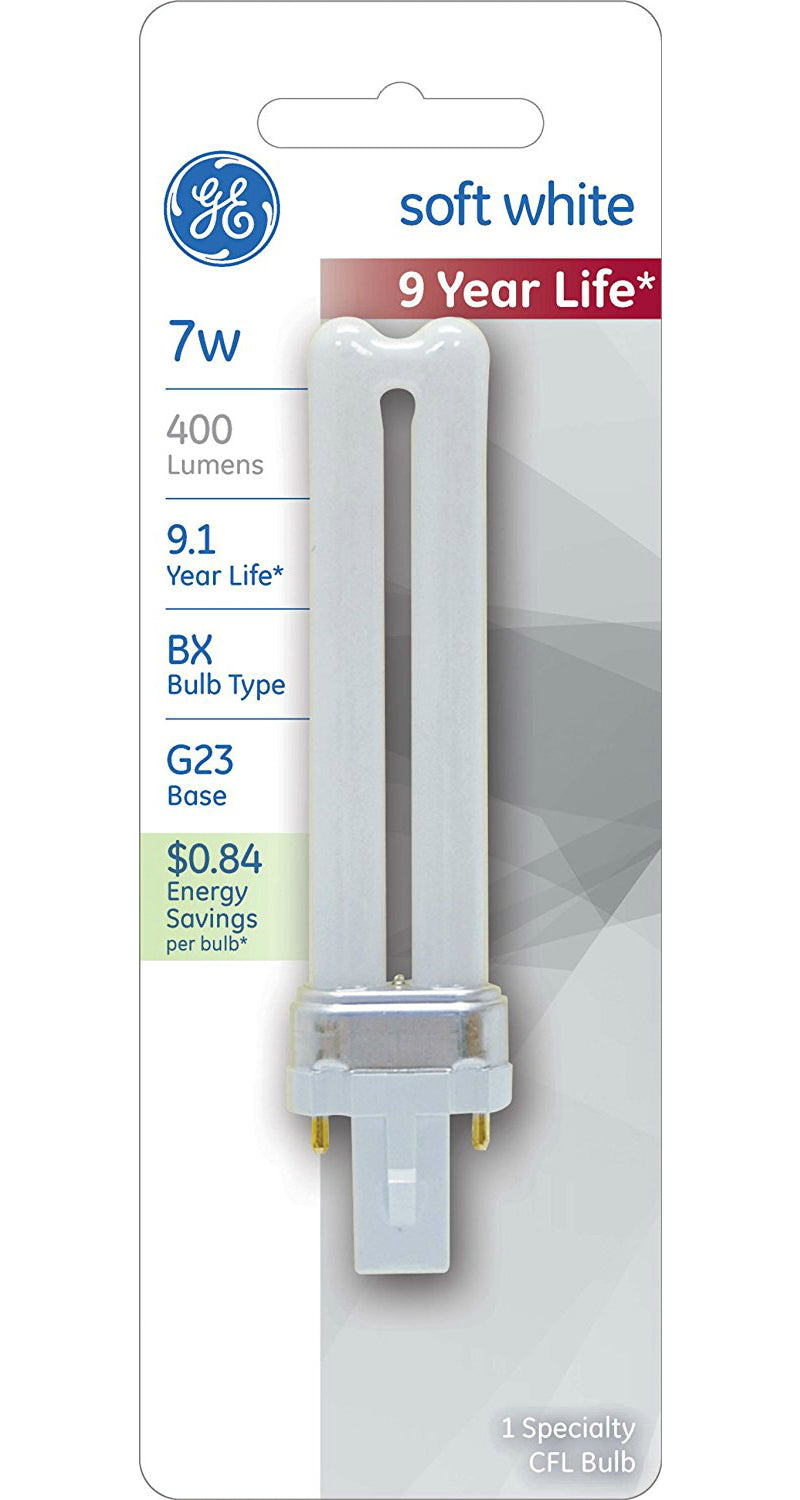 GE Lighting 13576 Energy Smart® Biax Plug-In G23 T4 CFL Bulb, Soft White, 7W