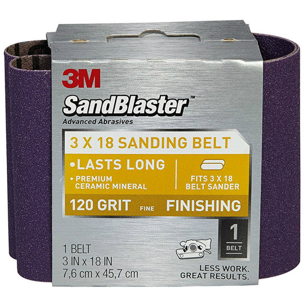 3M 9188 SandBlaster Fast Cutting Power Sanding Belt, 3" x 18", Fine 120 Grit