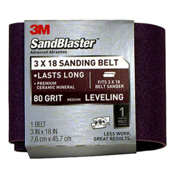 3M 9189 SandBlaster Fast Cutting Power Sanding Belt, 3" x 18", Medium 80 Grit