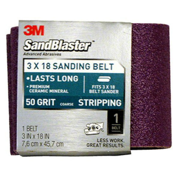 3M 9190 SandBlaster Fast Cutting Power Sanding Belt, 3" x 18", Coarse 50 Grit