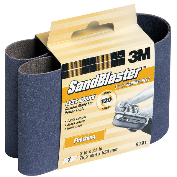 3M 9191 SandBlaster Fast Cutting Power Sanding Belt, 3" x 21", Fine 120 Grit