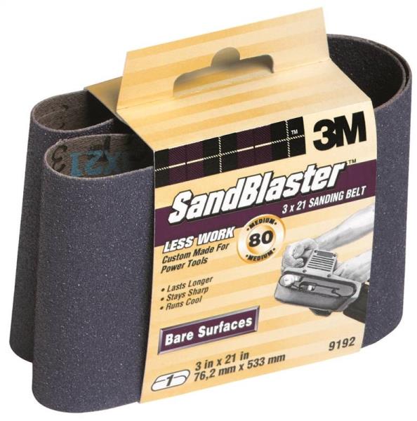 3M 9192 SandBlaster Fast Cutting Power Sanding Belt, 3" x 21", Medium 80 Grit