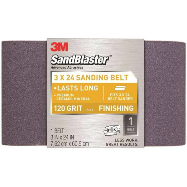 3M 9194 SandBlaster Fast Cutting Power Sanding Belt, 3" x 24", Fine 120 Grit