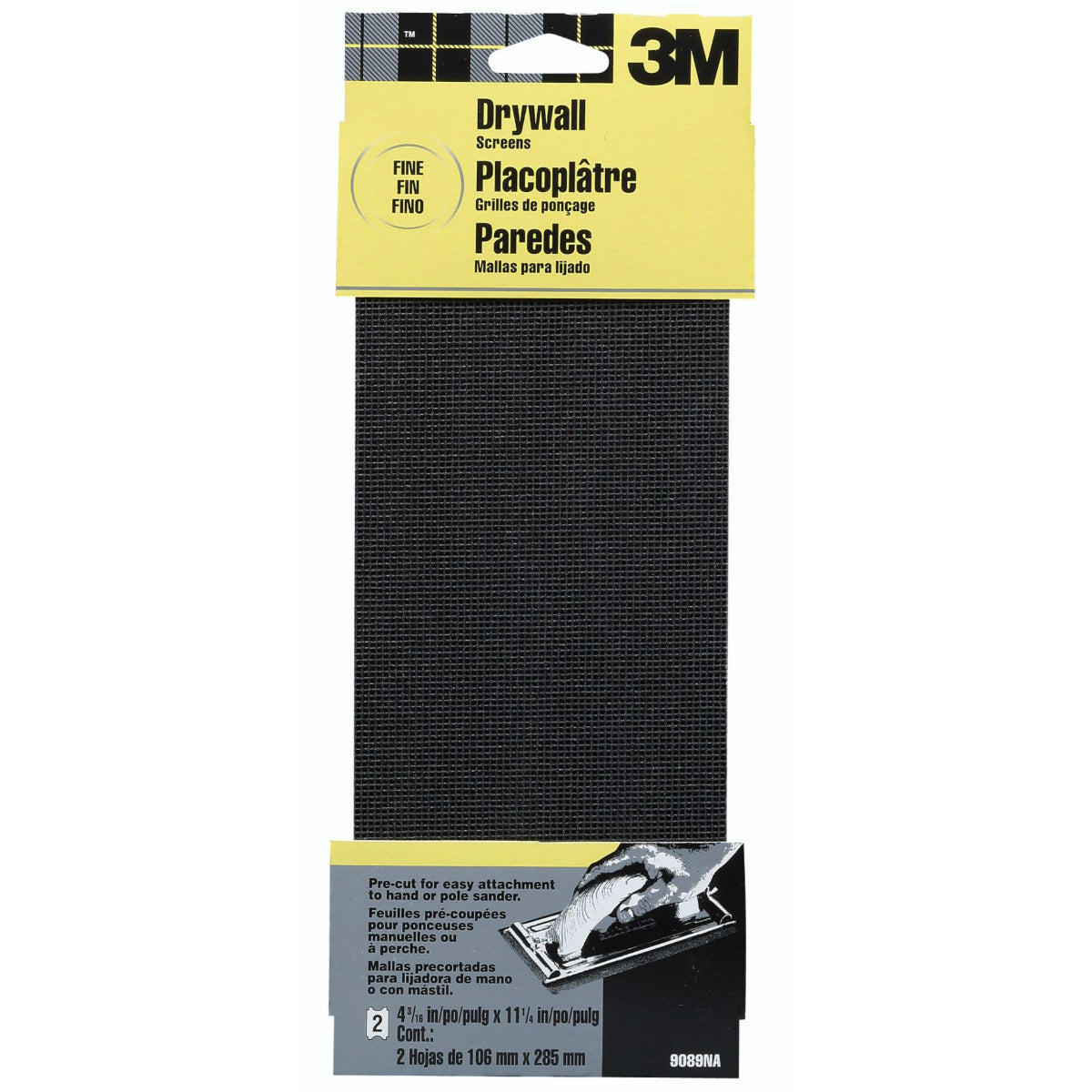 3M 9089 Sand-Pak Drywall Sanding Screen, 4-3/16" x 11-1/4", Fine Grit, 2-Pack