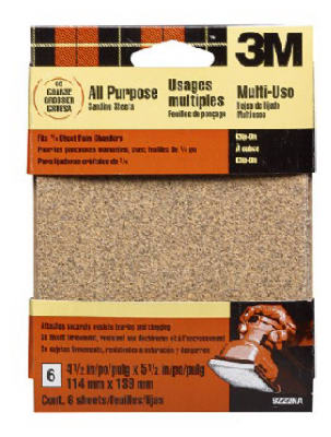 3M 9222NA Aluminum Oxide Palm Sander Sheet, 4.5" x 5.5", Coarse 60 Grit, 6-Pack