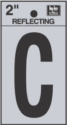 Hy-Ko RV-25/C Reflective Adhesive Vinyl Letter C Sign, 2", Black/Silver