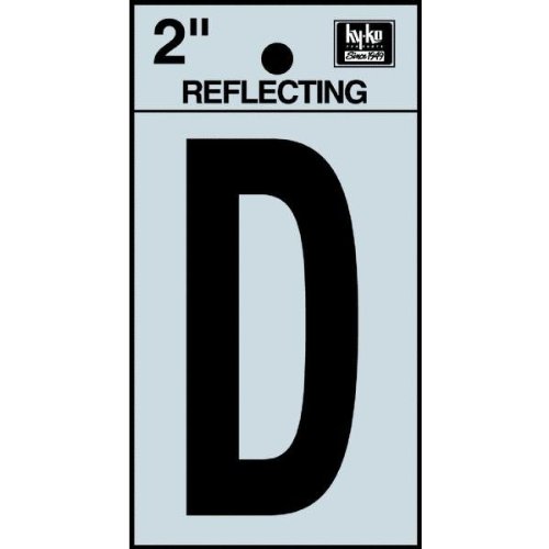 Hy-Ko RV-25/D Reflective Adhesive Vinyl Letter D Sign, 2", Black/Silver