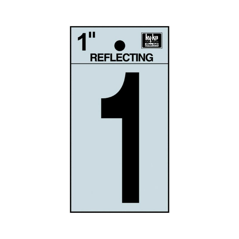 Hy-Ko RV-15/1 Reflective Adhesive Vinyl Number 1 Sign, 1", Black/Silver