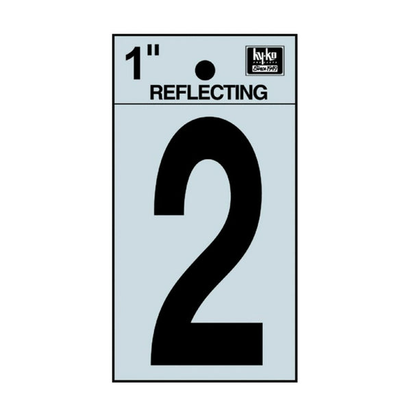 Hy-Ko RV-15/2 Reflective Adhesive Vinyl Number 2 Sign, 1", Black/Silver