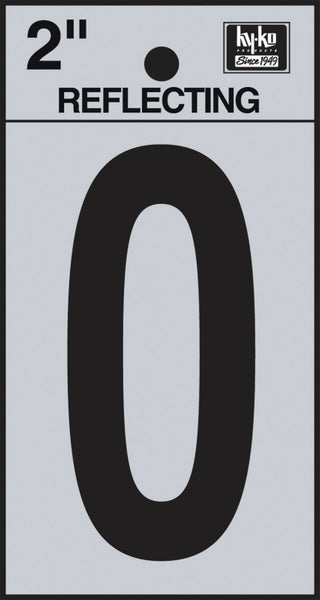 Hy-Ko RV-25/O Reflective Adhesive Vinyl Letter O Sign, 2", Black/Silver