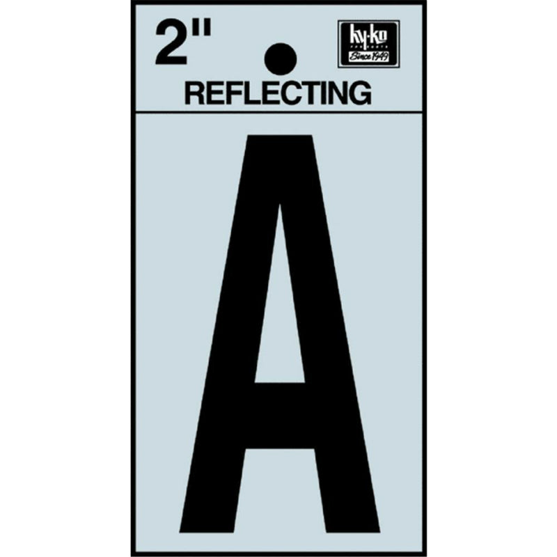 Hy-Ko RV-25/A Reflective Adhesive Vinyl Letter A Sign, 2", Black/Silver