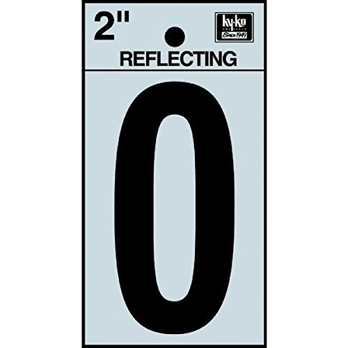 Hy-Ko RV-25/0 Reflective Adhesive Vinyl Number 0 Sign, 2", Black/Silver