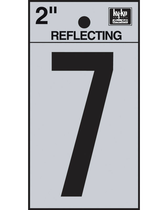 Hy-Ko RV-25/7 Reflective Adhesive Vinyl Number 7 Sign, 2", Black/Silver