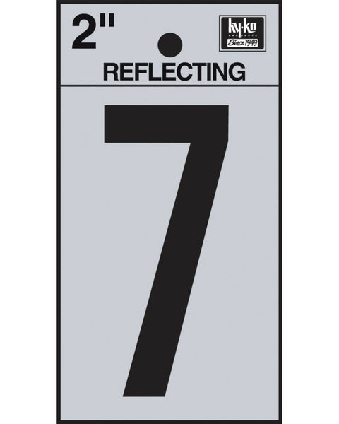 Hy-Ko RV-25/7 Reflective Adhesive Vinyl Number 7 Sign, 2", Black/Silver