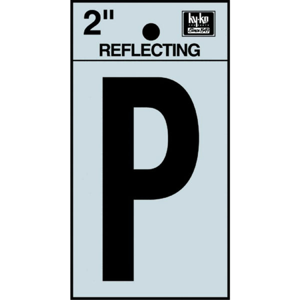 Hy-Ko RV-25/P Reflective Adhesive Vinyl Letter P Sign, 2", Black/Silver