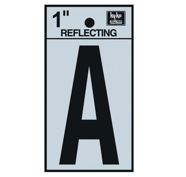 Hy-Ko RV-15/A Reflective Adhesive Vinyl Letter A Sign, 1", Black/Silver