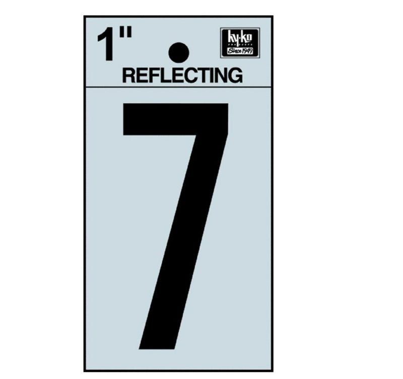 Hy-Ko RV-15/7 Reflective Adhesive Vinyl Number 7 Sign, 1", Black/Silver