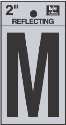 Hy-Ko RV-25/M Reflective Adhesive Vinyl Letter M Sign, 2", Black/Silver