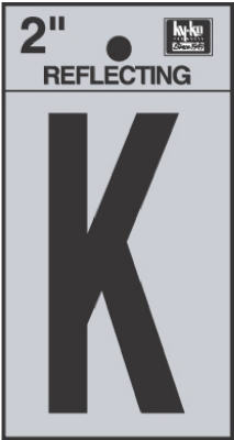 Hy-Ko RV-25/K Reflective Adhesive Vinyl Letter K Sign, 2", Black/Silver