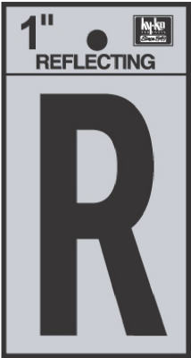 Hy-Ko RV-15/R Reflective Adhesive Vinyl Letter R Sign, 1", Black/Silver