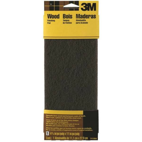 3M 7415NA Hand Sanding Wood Finishing Pad, 4-3/8" x 11", Fine Grit, Gray