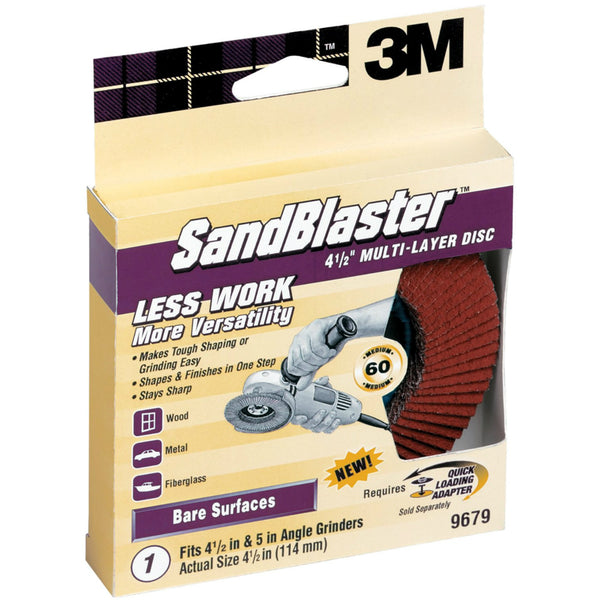 3M 9679 SandBlaster Right Angle Grinder Multi-Layer Sanding Disc, 4.5", 60 Grit