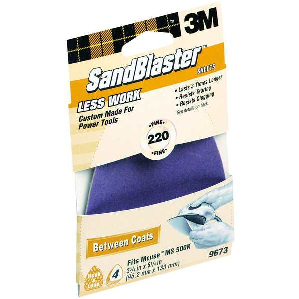 3M 9673 SandBlaster Mouse Sandpaper Sheets, 3.75" x 5.25", Fine 220 Grit, 4-Pack