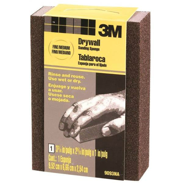 3M 9093 Drywell Sanding Sponge, Fine/Medium Grit, 3-3/4" x 2-5/8"