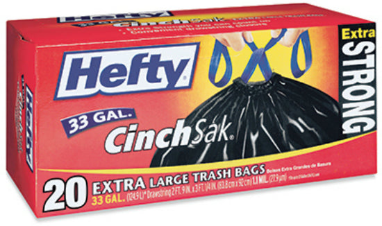 Hefty E8-6725 Trash Bag, L, 33 gal Capacity, Black