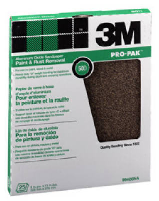 3M 99404 Pro-Pak Aluminum Oxide Sandpaper, 9" x 11", Medium 100 Grit, 25-Count