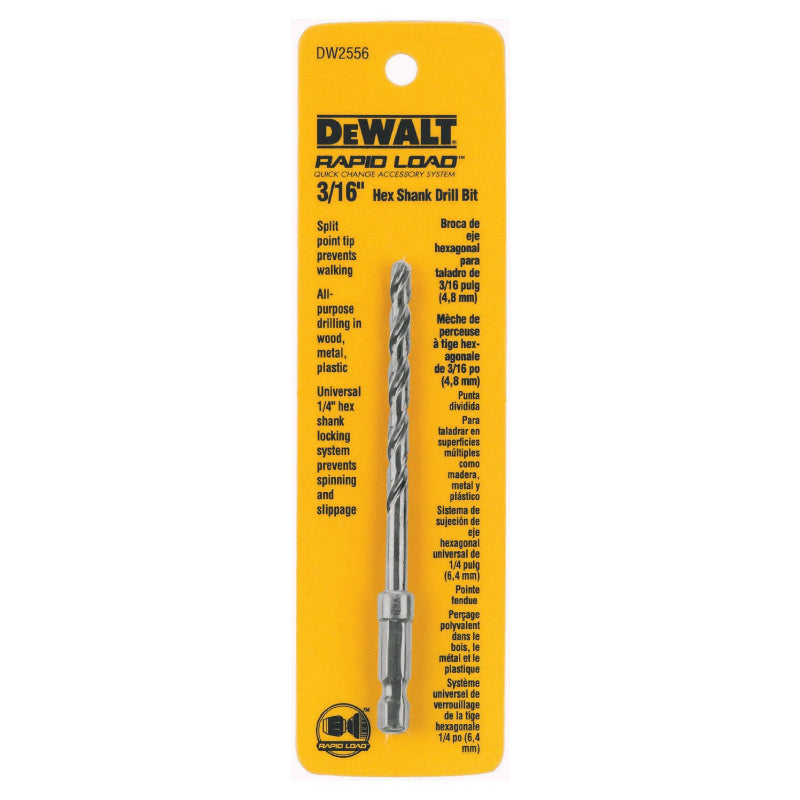 DeWalt® DW2556 Rapid Load® Quick Change Hex Shank Drill Bit, 3/16"