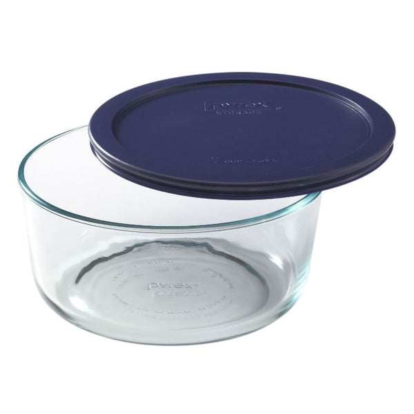 Pyrex 6017397 Round Glass Storage Dish with Plastic Cover, 7-Cup